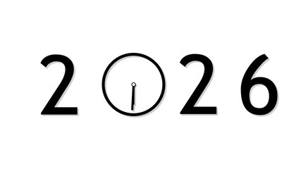 abstract black 2026 with clock symbol in white background. Digital clock icon concept future calendar design video. - Powered by Adobe