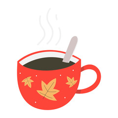 hot chocolate in autumn mug illustration 