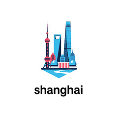 Obraz premium Shanghai city skyline illustration with modern architecture and famous landmarks for travel concept