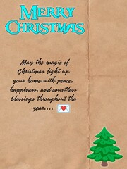 Merry Christmas greeting poster illustration with festive text message, winter holiday background and seasonal celebration design