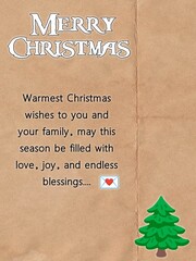 Merry Christmas greeting poster illustration with festive text message, winter holiday background and seasonal celebration design