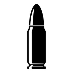 Black silhouette of a handgun or rifle bullet cartridge, symbolizing defense, danger, ammunition, weaponry, and security or law enforcement.