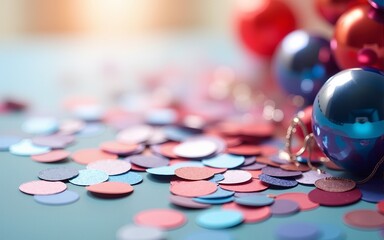 The Labor Day festivities feature vibrant confetti and festive decorations that enhance the celebratory atmosphere of this important holiday. High quality. High quality