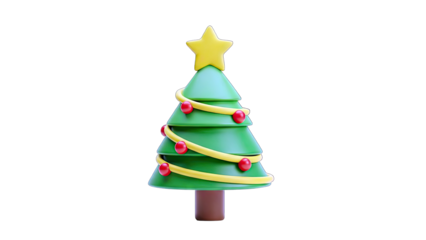 3D Christmas Tree Decorated on White Background