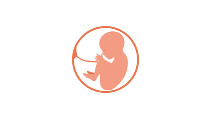 A stylized illustration depicts a human fetus in the womb, curled up and connected by the umbilical cord to the placenta.