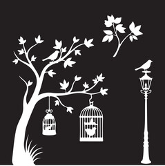 vector illustration of a tree and birds