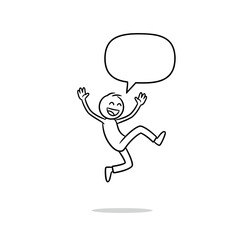 Fototapeta premium Minimal line illustration of a stick figure jumping happily with energetic gesture. Represents excitement, victory, and joyful reaction. Clean vector style.