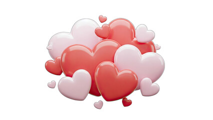 3D Hearts Floating Together on White Background