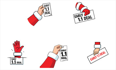 Santa Claus holding signs announcing early 1