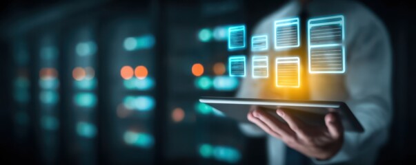 Office servers monitor enterprise database performance, paperwork prepared to publish critical reports