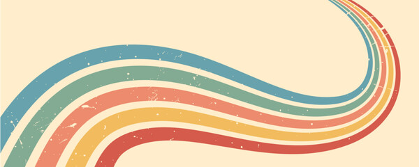 Stripe rainbow groovy. Retro geometric backdrop with playful arches on beige. Artistic prints or interior design projects. Vintage vector illustration.