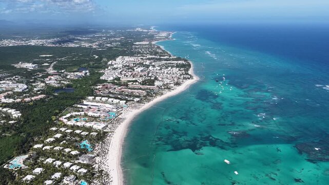 Bavaro Beach At Punta Cana In La Altagracia Dominican Republic. Paradisiac Landscape. Beachfront Resorts. Travel Destinations. Bavaro Beach In Punta Cana In La Altagracia Dominican Republic. 