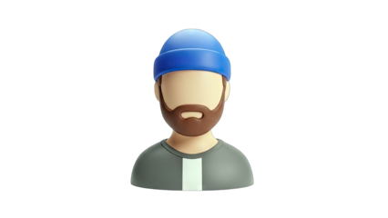 3D Rendered Man with Beard Wearing a Blue Beanie