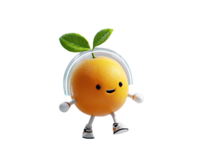 Cute cartoon orange character with headphones.