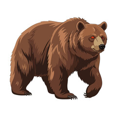 Obraz premium Fierce brown bear walking, detailed digital illustration with glowing red eyes