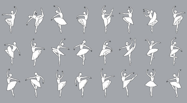 Grid of spinning ballerina silhouettes on gray background, visual illusion illustrating perceptual rotation shifts and cognitive phenomena, artistic reference for psychology, brain dominance, and desi