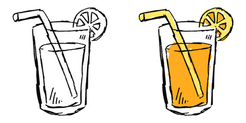 Grunge sketch handdrawn orange juice vector for vintage menus and urban art. Ideal for symbolizing raw energy, street style, and refreshing beverages.