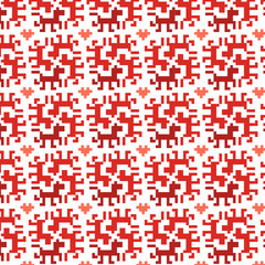Pixel Art Seamless Horse Pattern with Red & White Heart Accents &ndash; Retro Festive Design for Decor & Wrapping Paper