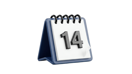 Calendar Showing Date 14 Isolated on White Background