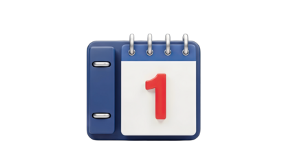 Calendar Showing Day 1 Isolated on White Background