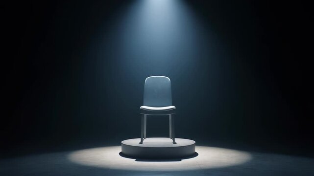 Focused Beam of Light Illuminating Empty Podium or Chair in Dark Room &mdash; High-Contrast Opportunity, Hiring, Leadership, and New Beginning Concept Video