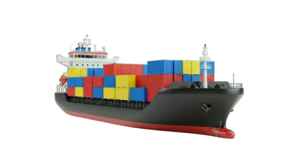 Cargo Ship Transporting Containers on White Background