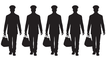 Delivery Men Silhouettes Walking with Bags Isolated on White Background