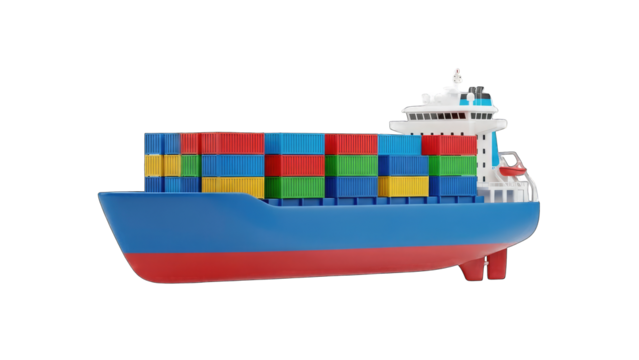 Cargo Ship Transporting Containers on White Background - Powered by Adobe