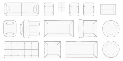 Assorted geometric shapes and forms in a minimalist line drawing style