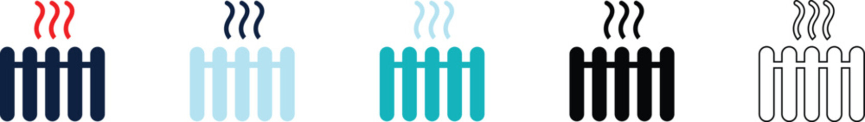 Radiator Heating Icon Set, Flat Style Thermostat and Warmth Vector Illustration