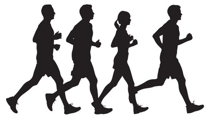 Silhouettes of Runners Running on White Background