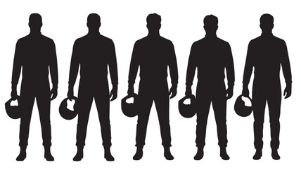 Silhouettes of Men Holding Kettlebells in Various Poses Isolated on White
