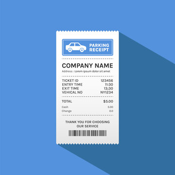 Parking Cost Ticket and Receipt Templates Vector with Barcode for Smart Parking Systems