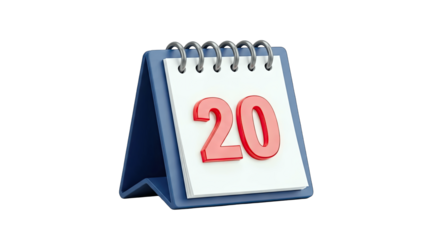 Calendar with the number 20 on a white background.