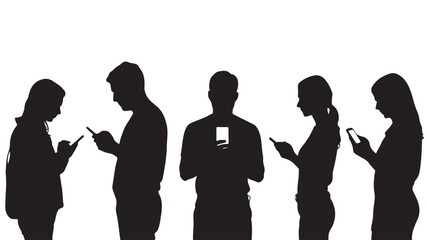 People Using Smartphones Silhouetted against White Background