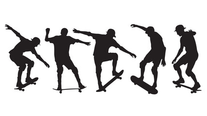 Skateboarder Performing Tricks Isolated on White Background