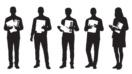 Business People Reading Documents in Silhouette on White Background
