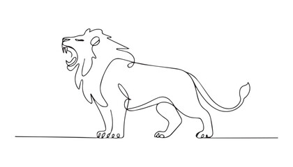 One continuous line illustration of an lion , isolated on white background. © line