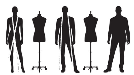 Fashion Mannequins and Silhouettes of Men in Suits Isolated on White Background