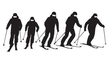 Skiers Silhouettes on White Background, Isolated, Vector Illustration