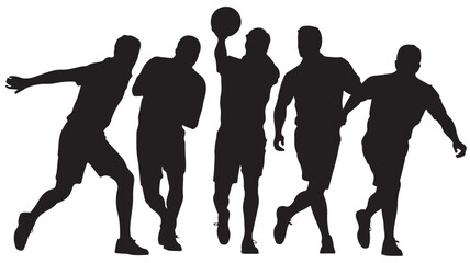 Basketball Players Silhouettes in Action on White Background