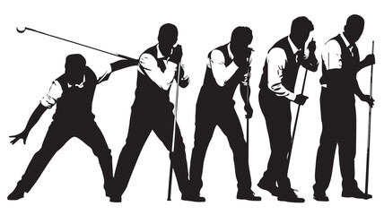 Waiters in Uniform Silhouettes Holding Trays and Serving, Isolated on White Background