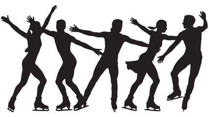 Silhouette of People Ice Skating on White Background