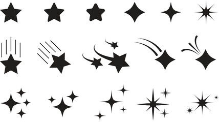 Set of black sparkle stars. Twinkle stars collection. Stars icon
