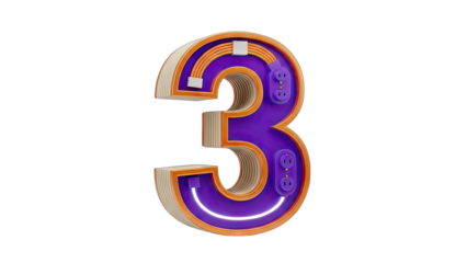 3D Number 3 with Neon and Electrical Elements