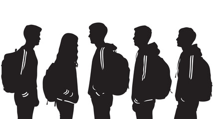 Group of Young People with Backpacks Standing Together Isolated on White Background