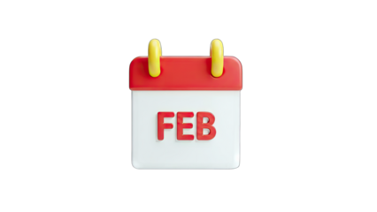 3D February Calendar Icon Isolated on White