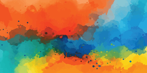 Dynamic Watercolor Texture Background Vector Illustration Colorful Abstract Paint Splashes Orange Blue Yellow Teal