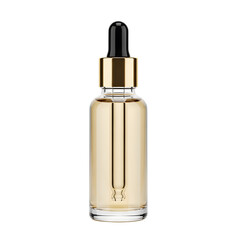 Golden cosmetic serum dropper bottle for beauty mockup on transparent background