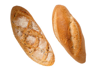 Sourdough baguette bread isolated on white background.